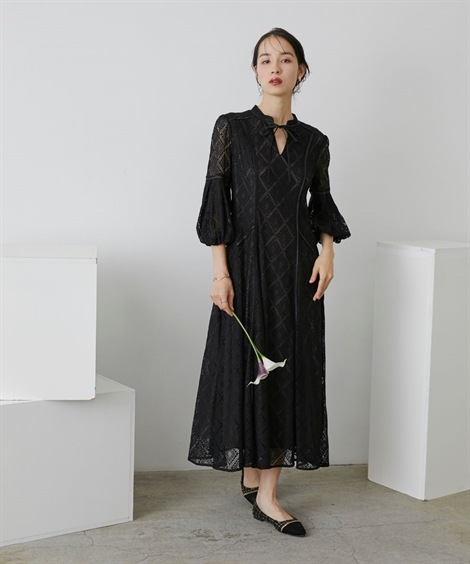 ドレス 結婚式・パーティー・オケージョンドレス フロントリボン使いデザインスリーブ総レースワンピースドレスCallarus ドレス 結婚式・パーティー・オケージョンドレス フロントリボン使いデザインスリーブ総レースワンピースドレスCallarus