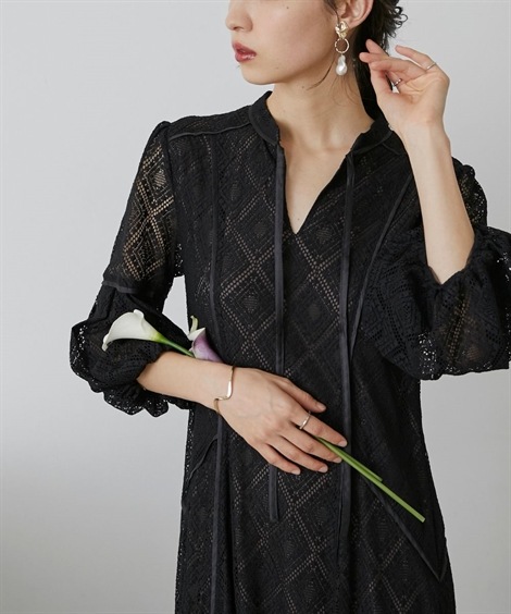 ドレス 結婚式・パーティー・オケージョンドレス フロントリボン使いデザインスリーブ総レースワンピースドレスCallarus ドレス 結婚式・パーティー・オケージョンドレス フロントリボン使いデザインスリーブ総レースワンピースドレスCallarus