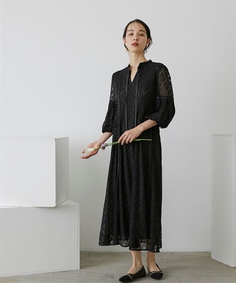 ドレス 結婚式・パーティー・オケージョンドレス フロントリボン使いデザインスリーブ総レースワンピースドレスCallarus ドレス 結婚式・パーティー・オケージョンドレス フロントリボン使いデザインスリーブ総レースワンピースドレスCallarus