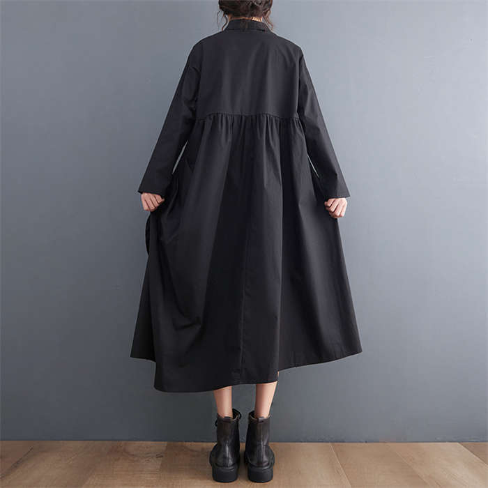 立体フラワーシャツワンピース レディース 長袖 タックワンピース フラワー シャツワンピ アシンメトリー 変形デザイン ロングワンピース 襟付き 個性的 モード系 メンズ ユニセックス シンプル ビッ