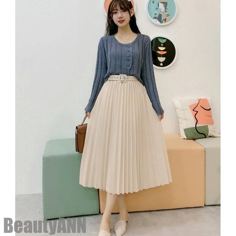 新生活 スカート ロング プリーツ レディース 春 夏 ベルト付 ミモレ丈 マキシ丈 フレアスカート 重ね着 通勤 出勤 お出かけ デート 体型カバー プレゼント ギフト