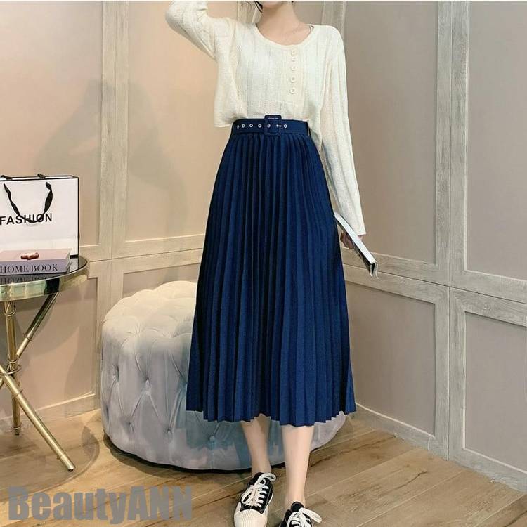 新生活 スカート ロング プリーツ レディース 春 夏 ベルト付 ミモレ丈 マキシ丈 フレアスカート 重ね着 通勤 出勤 お出かけ デート 体型カバー プレゼント ギフト