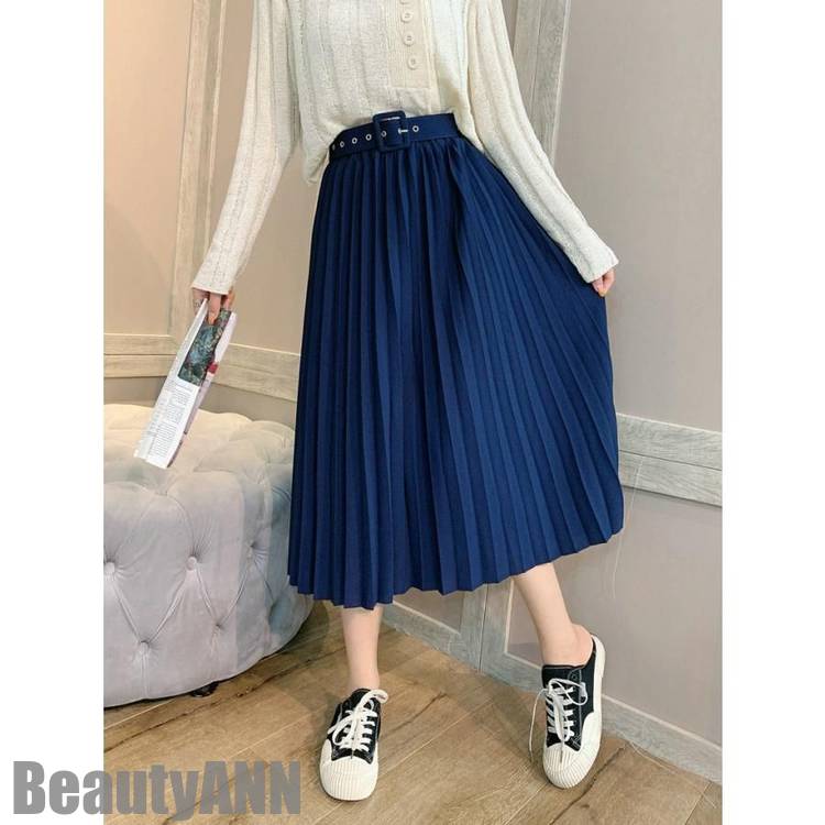 新生活 スカート ロング プリーツ レディース 春 夏 ベルト付 ミモレ丈 マキシ丈 フレアスカート 重ね着 通勤 出勤 お出かけ デート 体型カバー プレゼント ギフト