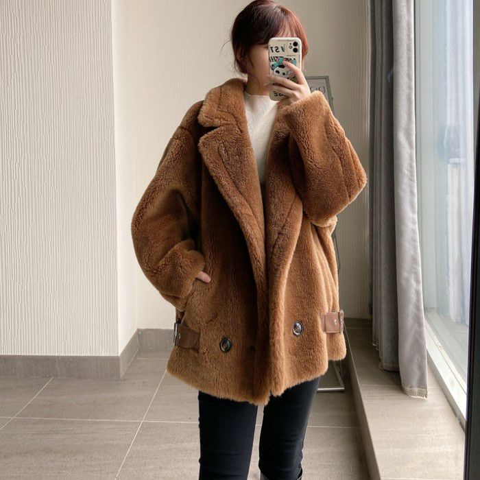 AW 9color ベアムートン ジャケット ショート コート テディーコート テディーベアコート ウール ウォーム生地 ムートン生地 アウター オーバーサイズジャケット