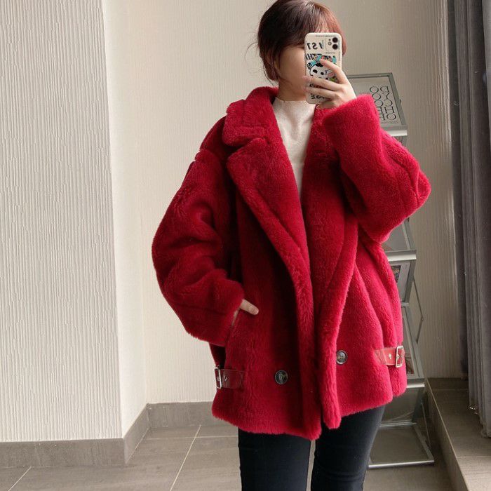 AW 9color ベアムートン ジャケット ショート コート テディーコート テディーベアコート ウール ウォーム生地 ムートン生地 アウター オーバーサイズジャケット