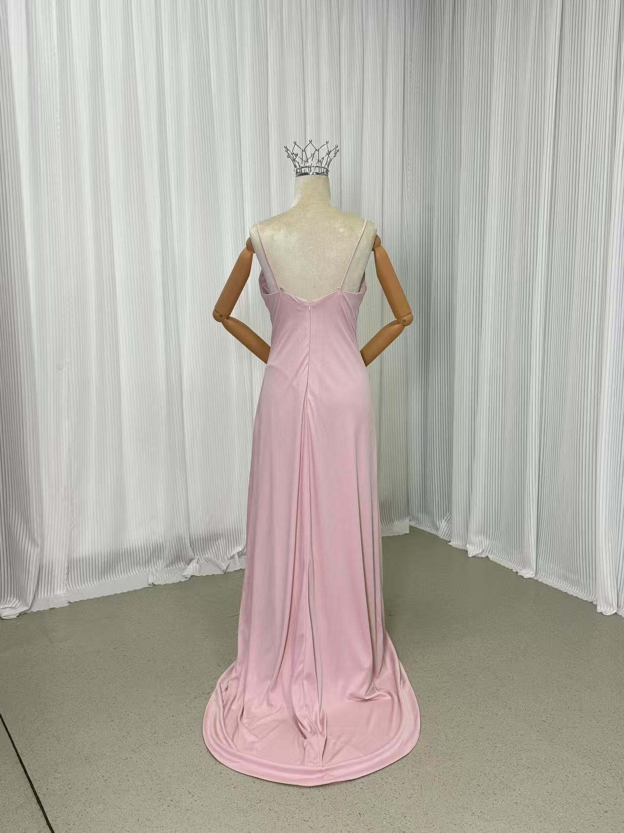 パーティードレス ピンク キャミソール クレープ生地 スレンダーライン 二次会