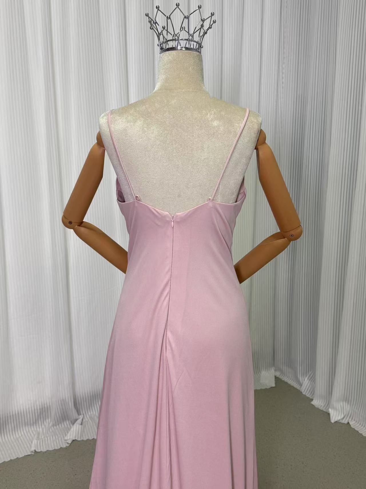 パーティードレス ピンク キャミソール クレープ生地 スレンダーライン 二次会