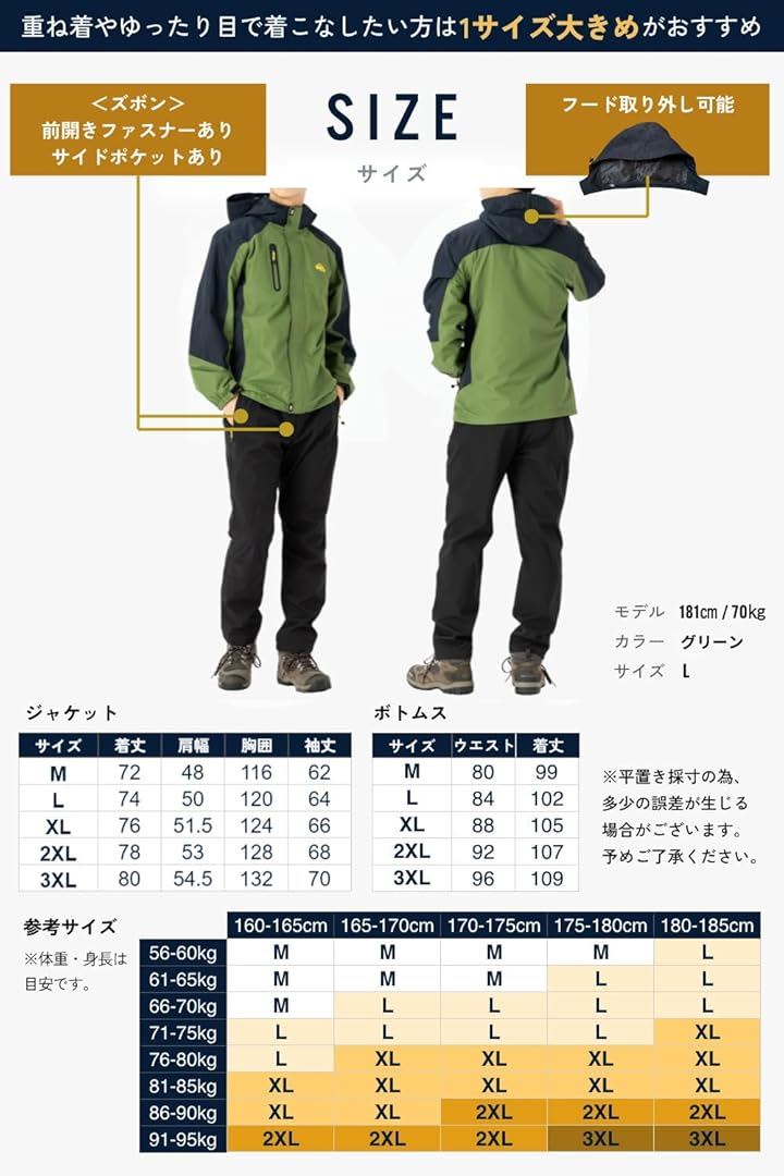 雨風に強い アウトドアジャケット 上下セット メンズ 登山 釣り バイク