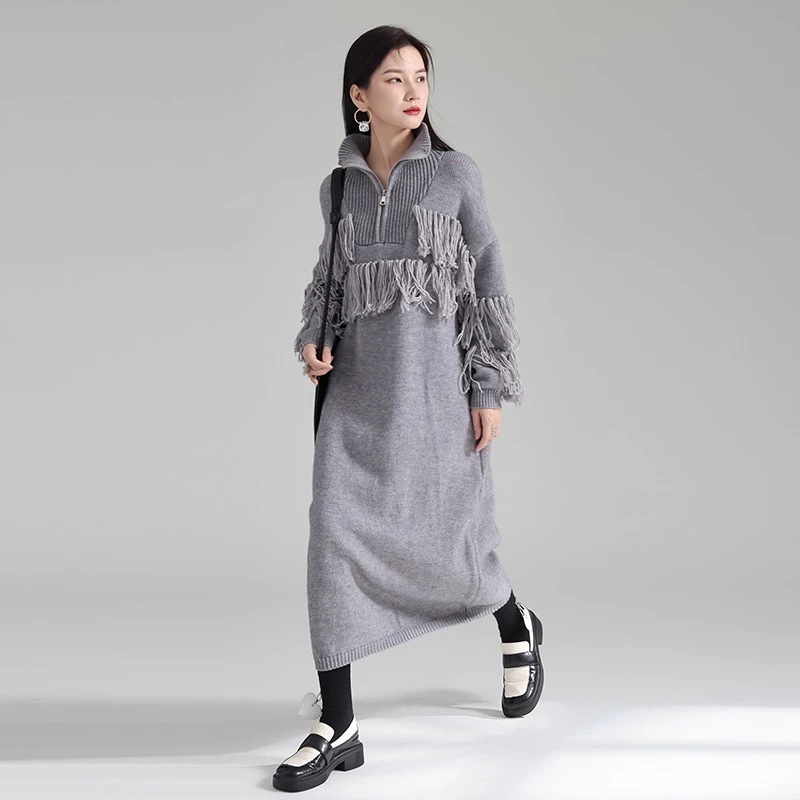 秋冬 ハイウエスト ドッキング ワンピース ニットワンピース 大きいサイズ 体型カバー 長袖 ロングワンピース 秋冬 ハイウエスト ドッキング ワンピース ニットワンピース 大きいサイズ 体型カバー 長袖 ロングワンピース