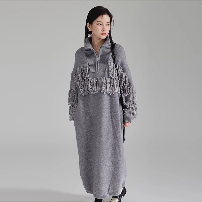 秋冬 ハイウエスト ドッキング ワンピース ニットワンピース 大きいサイズ 体型カバー 長袖 ロングワンピース 秋冬 ハイウエスト ドッキング ワンピース ニットワンピース 大きいサイズ 体型カバー 長袖 ロングワンピース