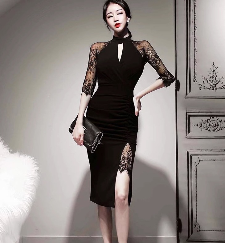 ドレス パーティー 結婚式 二次会 披露宴 ステージ フォーマル キャバ ラウンジ クラブ 膝丈 7分袖 袖あり カシュクール ホルターネック 襟なし スリム 細身 ドレス パーティー 結婚式 二次会 披露宴 ステージ フォーマル キャバ ラウンジ クラブ 膝丈 7分袖 袖あり カシュクール ホルターネック 襟なし スリム 細身