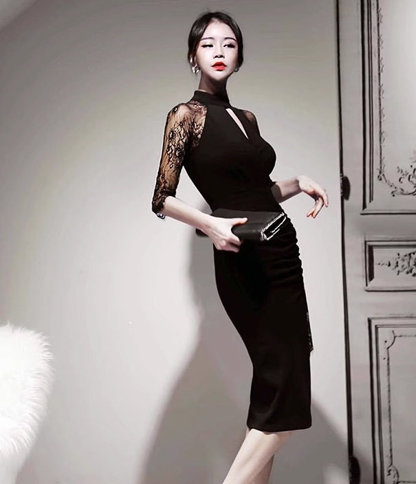 ドレス パーティー 結婚式 二次会 披露宴 ステージ フォーマル キャバ ラウンジ クラブ 膝丈 7分袖 袖あり カシュクール ホルターネック 襟なし スリム 細身 ドレス パーティー 結婚式 二次会 披露宴 ステージ フォーマル キャバ ラウンジ クラブ 膝丈 7分袖 袖あり カシュクール ホルターネック 襟なし スリム 細身