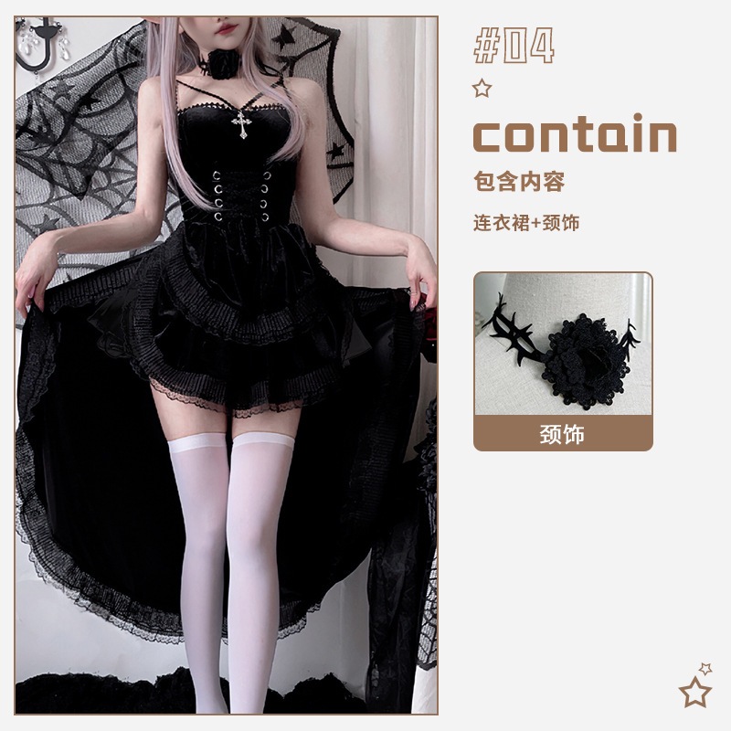 ヨーロッパとアメリカのダークゴシックスタイルのハロウィン大人用コスチューム黒のドレスパフォーマンスコスチューム女性魔女吸血鬼花嫁