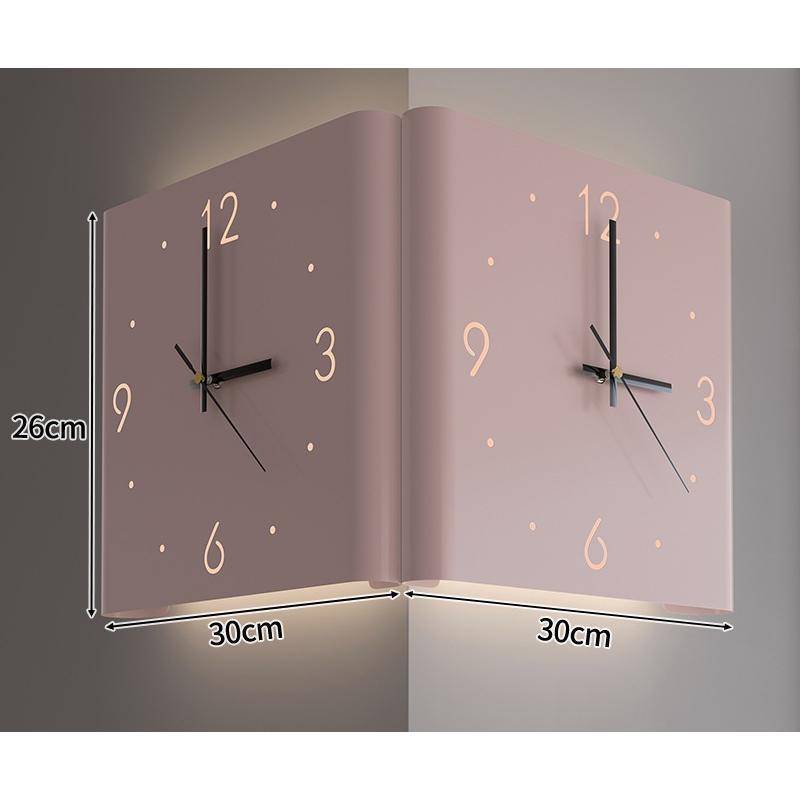 【XRELEX】両面掛け時計 四角 静音 壁掛け時計 誘導灯付き 壁掛け コーナークロック 折りたたみ式 片面掛け時計 3種類 北欧 おしゃれ 電池式 掛時計 全4色 電波時計 金属