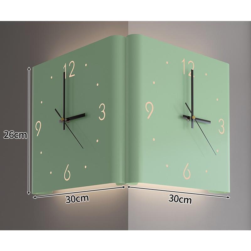 【XRELEX】両面掛け時計 四角 静音 壁掛け時計 誘導灯付き 壁掛け コーナークロック 折りたたみ式 片面掛け時計 3種類 北欧 おしゃれ 電池式 掛時計 全4色 電波時計 金属