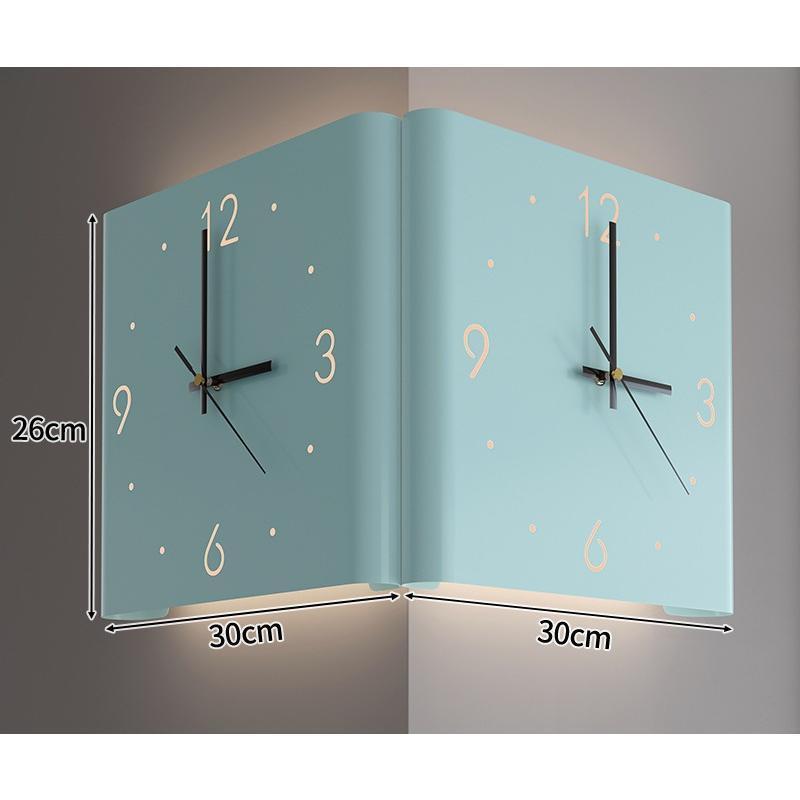 【XRELEX】両面掛け時計 四角 静音 壁掛け時計 誘導灯付き 壁掛け コーナークロック 折りたたみ式 片面掛け時計 3種類 北欧 おしゃれ 電池式 掛時計 全4色 電波時計 金属