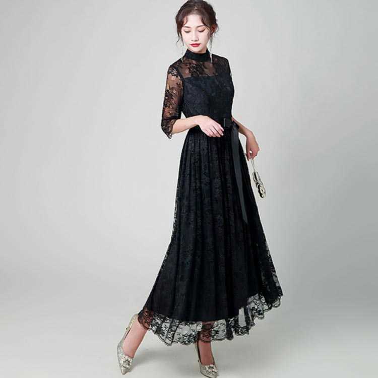 フレア総レースパーティードレスシースルー袖ロングワンピースロング丈結婚式お呼ばれ七分袖披露宴二次会黒パーティードレスブラック203040レディースフォーマル春夏ワンピースドレス フレア総レースパーティードレスシースルー袖ロングワンピースロング丈結婚式お呼ばれ七分袖披露宴二次会黒パーティードレスブラック203040レディースフォーマル春夏ワンピースドレス