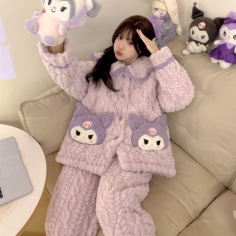 プリン犬パジャマ女性冬の珊瑚絨毯3層綿入り厚手保温超厚手アニメかわいい部屋着
