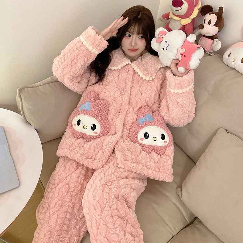 プリン犬パジャマ女性冬の珊瑚絨毯3層綿入り厚手保温超厚手アニメかわいい部屋着