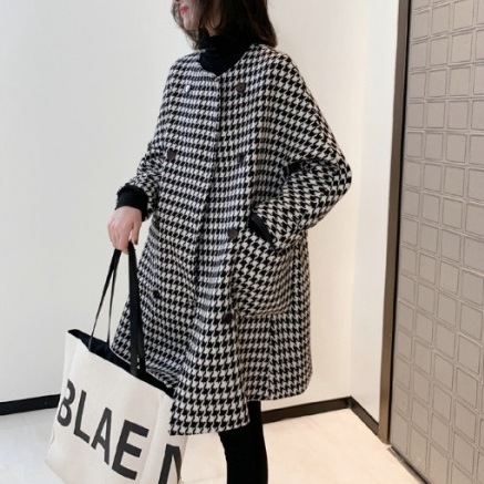 【一枚で視線を奪う】 ファッション ダブルブレスト チェック柄 ラウンドネック コート 【一枚で視線を奪う】 ファッション ダブルブレスト チェック柄 ラウンドネック コート