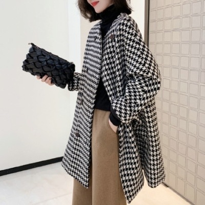 【一枚で視線を奪う】 ファッション ダブルブレスト チェック柄 ラウンドネック コート 【一枚で視線を奪う】 ファッション ダブルブレスト チェック柄 ラウンドネック コート