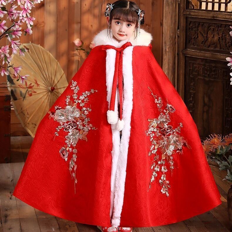 第一ネット 女の子のマントマント秋と冬の子供用漢服冬の赤ちゃんプリンセス風防ジャケット新年のドレス厚い冬唐装