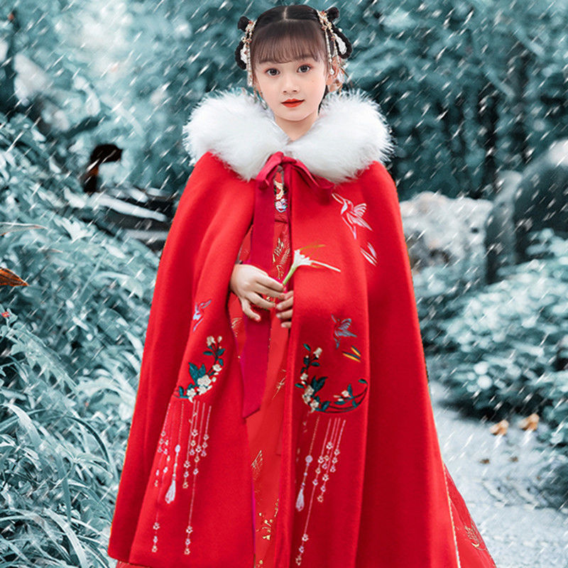 第一ネット 女の子のマントマント秋と冬の子供用漢服冬の赤ちゃんプリンセス風防ジャケット新年のドレス厚い冬唐装