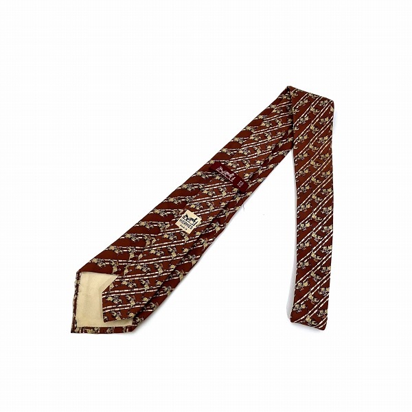 HERMES ブラウン シルク ネクタイ エルメス Hermes ブラウン系 乗馬柄 シルク ブランド小物