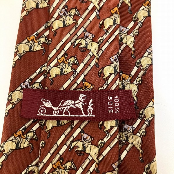 エルメス Hermes ブラウン系 乗馬柄 シルク ブランド小物