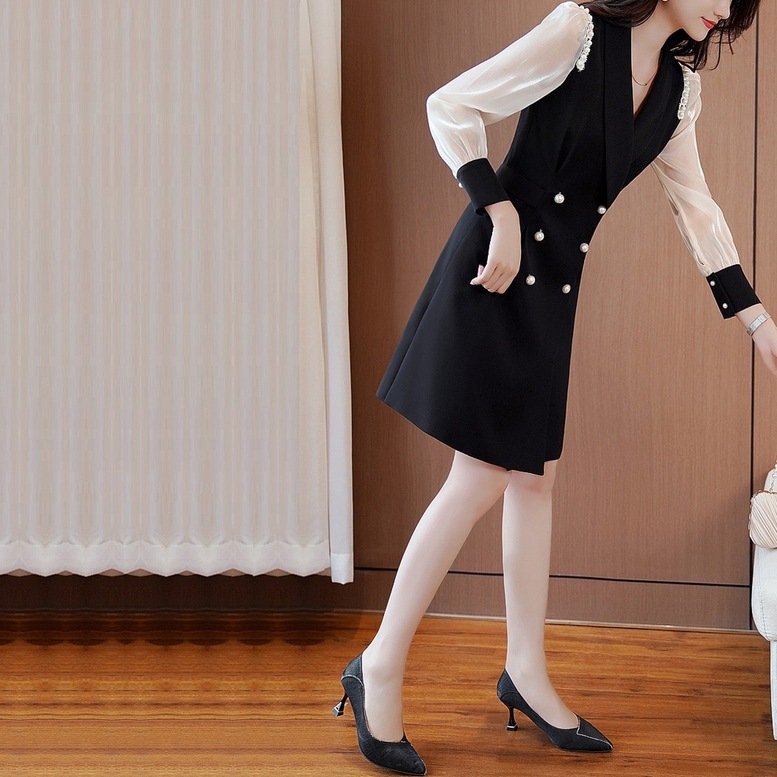 ワンピース レディース ドレス スーツワンピース シアースリーブ ドッキングワンピース ひざ上丈