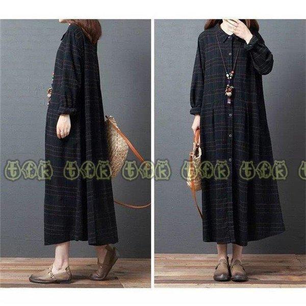 ロングワンピース ワンピース ロングワンピ レディース 前開き チュニック マキシ丈 シャツワンピース 秋 長袖 40代 チェック柄 体型カバー ゆったり 着痩せ ロングワンピース ワンピース ロングワンピ レディース 前開き チュニック マキシ丈 シャツワンピース 秋 長袖 40代 チェック柄 体型カバー ゆったり 着痩せ