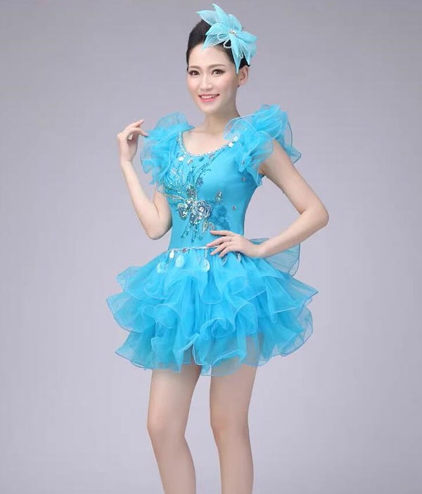 Qoo10] ダンス ワンピース 大人 ミニ丈 膝丈