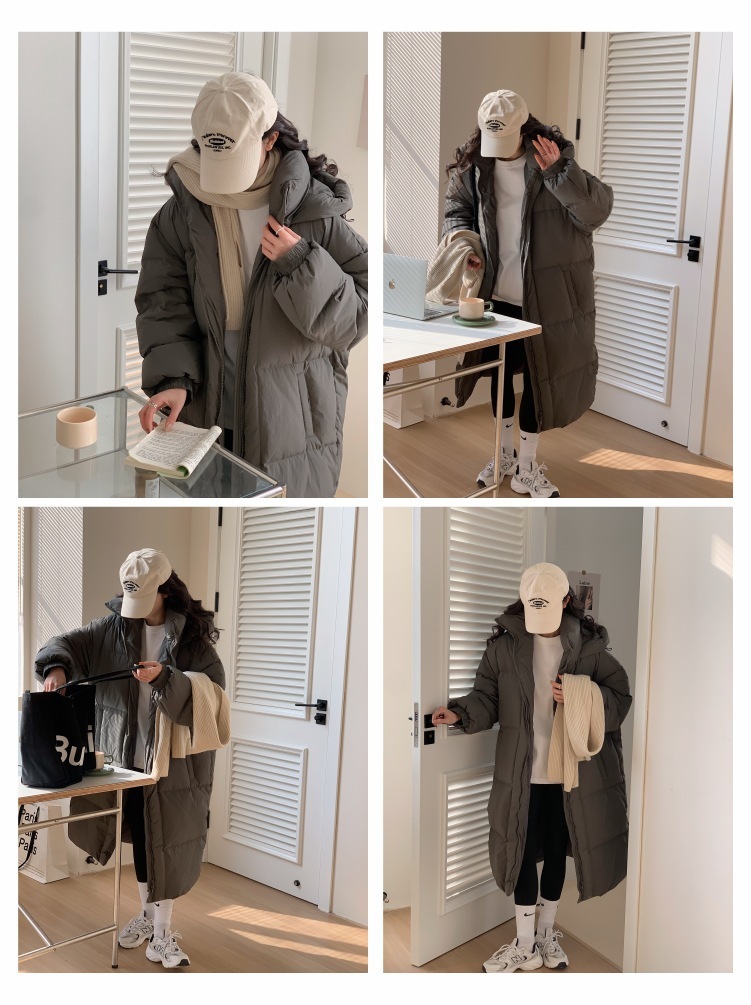 冬の新しい韓国のファッションロングダウンジャケット女性冬のソリッドカラーホワイトダックダウンカップル膝上ジャケットを厚く