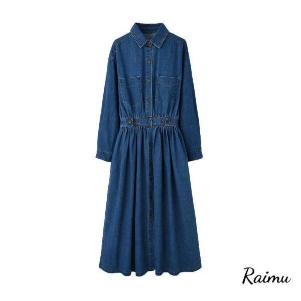 カジュアル 体型カバー 大きいサイズ ワンピース ゆったり ロング丈 Aライン 長袖 秋 春 レディース ワンピース デニムワンピース カジュアル 体型カバー 大きいサイズ ワンピース ゆったり ロング丈 Aライン 長袖 秋 春 レディース ワンピース デニムワンピース