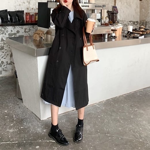 コート アウター ロング トレンチ ドロップショルダー モノトーン