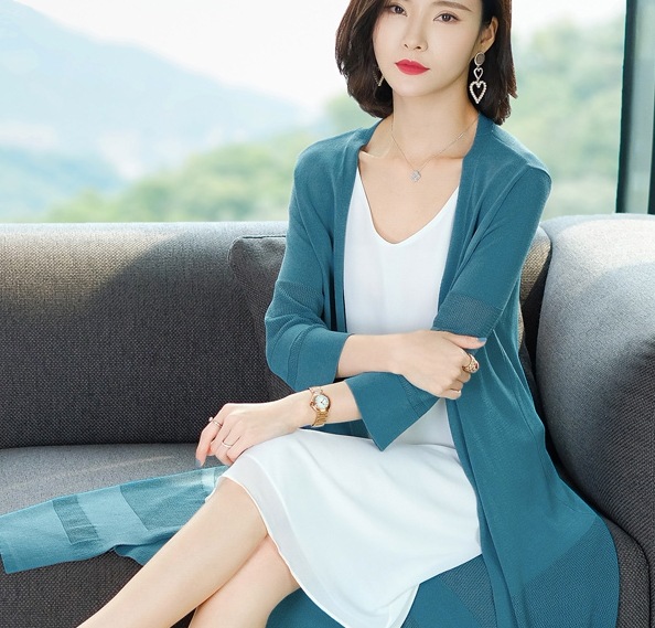 サマーロングカーディガン トップス ロング丈 袖あり 綿 光沢 爽やか 大人スタイル 大人可愛い きれいめ シンプル カジュアル 大人 上品 おしゃれ かっこいい レトロ アジアン 大人可愛い