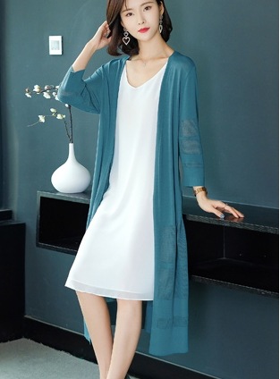 サマーロングカーディガン トップス ロング丈 袖あり 綿 光沢 爽やか 大人スタイル 大人可愛い きれいめ シンプル カジュアル 大人 上品 おしゃれ かっこいい レトロ アジアン 大人可愛い