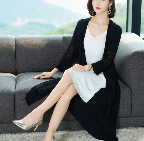 サマーロングカーディガン トップス ロング丈 袖あり 綿 光沢 爽やか 大人スタイル 大人可愛い きれいめ シンプル カジュアル 大人 上品 おしゃれ かっこいい レトロ アジアン 大人可愛い