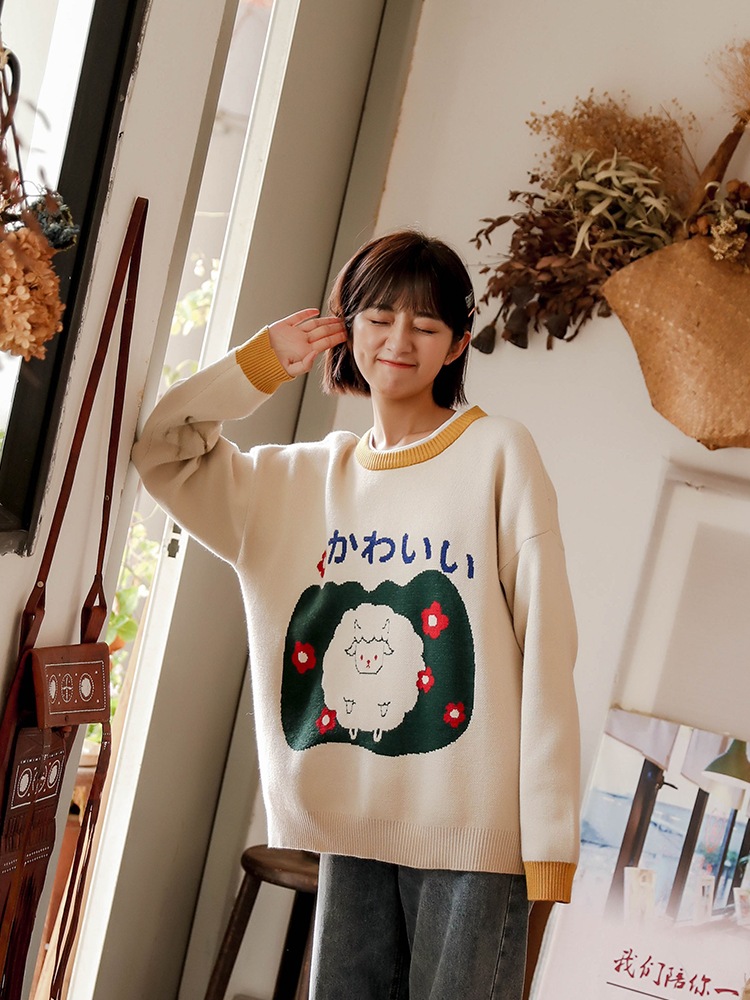 子羊柄セーターガーリー冬かわいい2021 子羊柄セーターガーリー冬かわいい2021