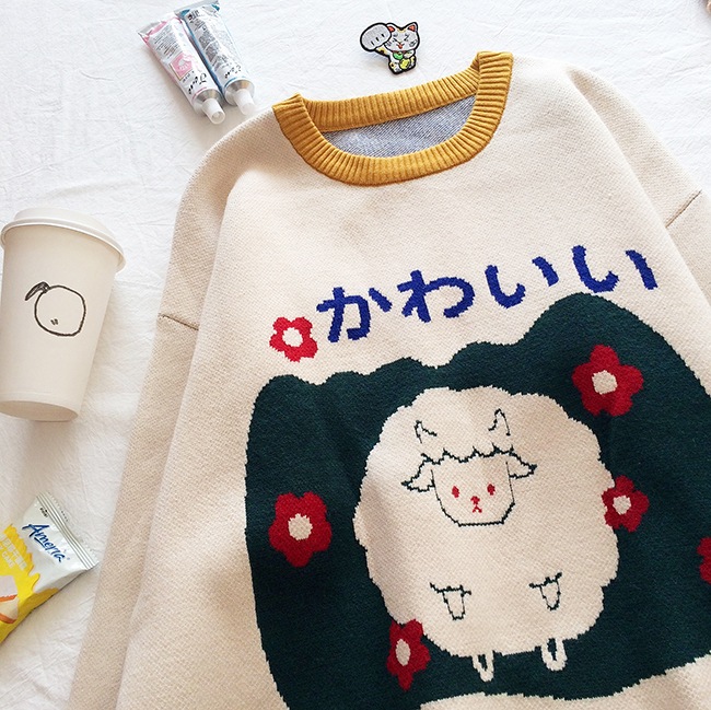 子羊柄セーターガーリー冬かわいい2021 子羊柄セーターガーリー冬かわいい2021