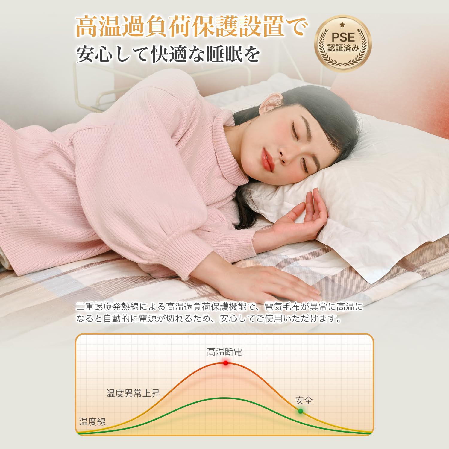 電気毛布 掛け敷毛布 洗える 140*80CM 8段階温度調整 あったか寝具 丸洗い可 9時間タイマー機能 こたつ布団 電気毛布 省エネ 消し忘れ防止自動オフ ベージュチェック