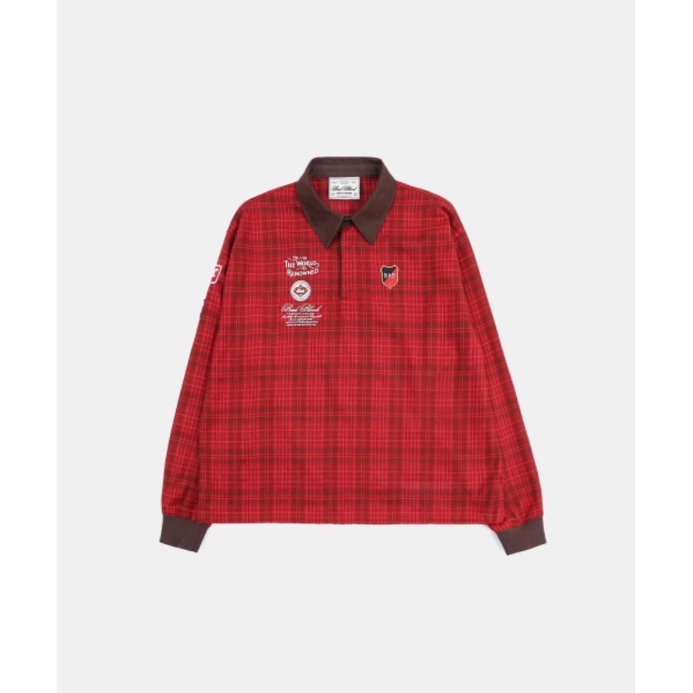 BADBLOOD Classic Check Rugby Shirt Red w-sweatshirt24-01 BADBLOOD Classic Check Rugby Shirt Red w-sweatshirt24-01