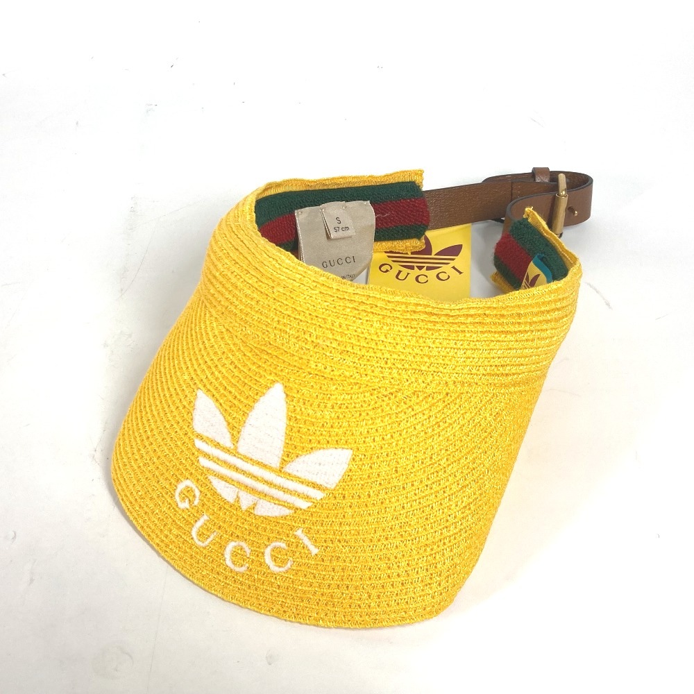 サンバイザー 696481 ロゴ シェリーライン アディダス adidas コラボ バイザー 帽子 ラフィア イエロー
