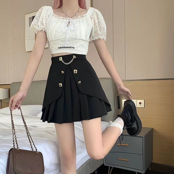 ★送料・関税込★ODD ONE OUT★FW RIBBON PLEATS SKIRT★ odd one out ribbon pleats skirt ブラック