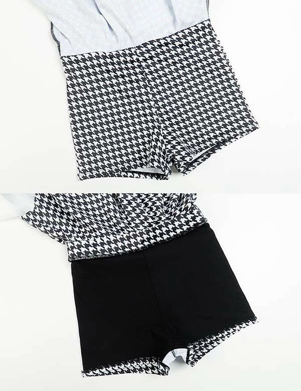 上下セット水着 レディース ぽっちゃり水着 大きいサイズ セット水着 韓国 クロスデザイン フリルショルダー エンジェルスリーブ カットアウト 千鳥柄 水着 ガール 可愛い 痩せ見え 体型カバー_7