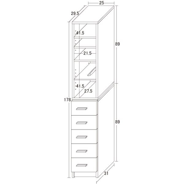 タオルストッカー/ランドリー収納ラック 幅25cm×奥行31cm (組立(上部)) (完成品(下部))