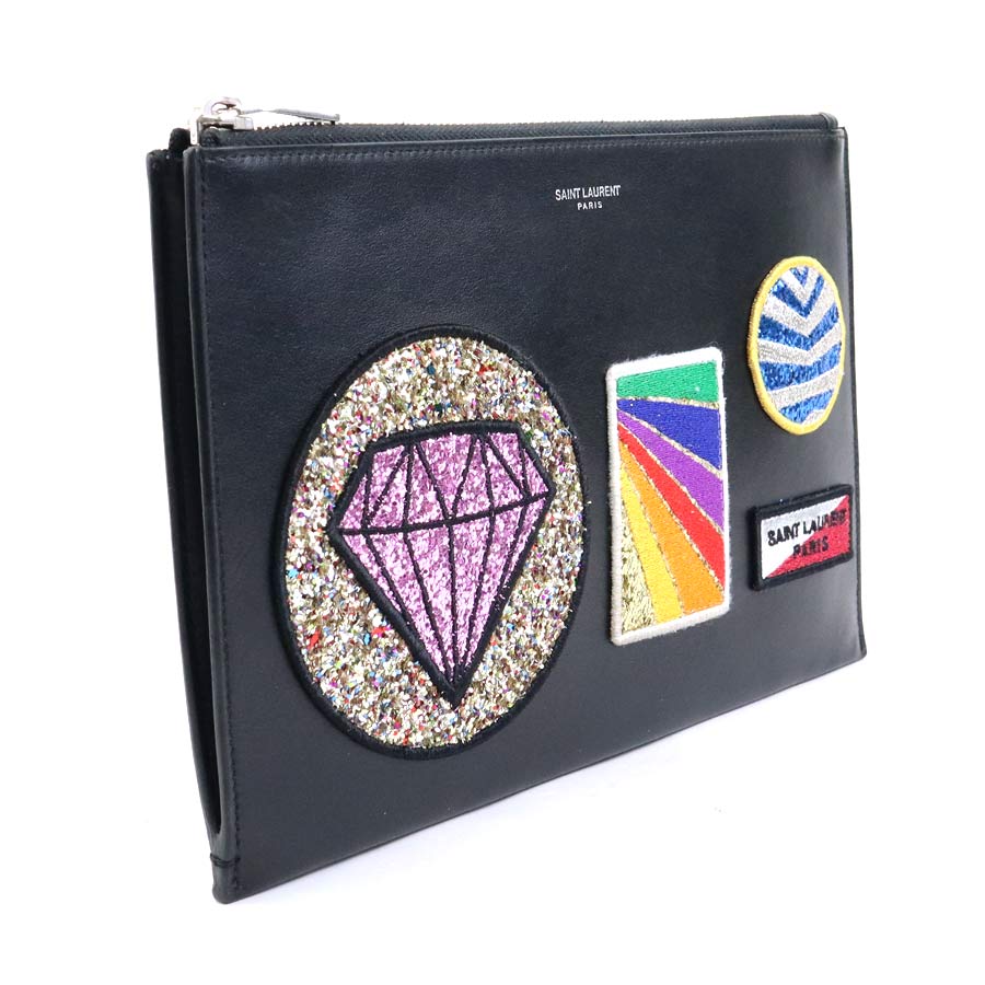 サンローラン SAINT LAURENT クラッチバッグ レザー/スパンコール ブラック ユニセックス 397303 t19593a サンローラン SAINT LAURENT クラッチバッグ レザー/スパンコール ブラック ユニセックス 397303 t19593a