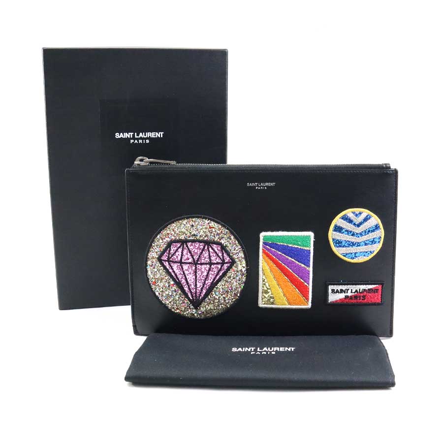 サンローラン SAINT LAURENT クラッチバッグ レザー/スパンコール ブラック ユニセックス 397303 t19593a サンローラン SAINT LAURENT クラッチバッグ レザー/スパンコール ブラック ユニセックス 397303 t19593a