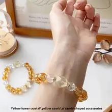 ナチュラルイエロータワークリスタルブレスレット女性用ブラジルレモンイエローフレキシブルブレスレット富と幸運を引き寄せるギフト ナチュラルイエロータワークリスタルブレスレット女性用ブラジルレモンイエローフレキシブルブレスレット富と幸運を引き寄せるギフト
