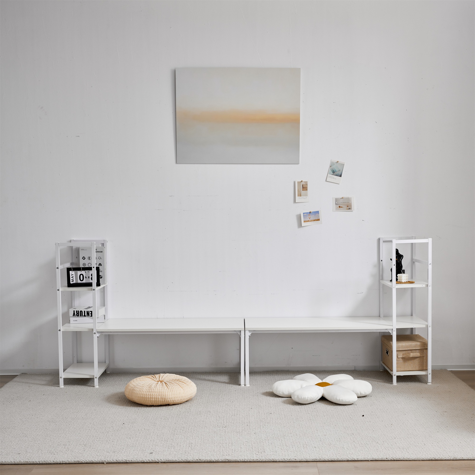 新品登場】【ブラウン】H型PCデスク ロータイプ一体型 ラック付き